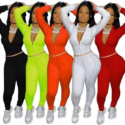 China Anti-pilling 2021 new arrivals fall splicing line zipper fitness women's clothing two-piece set sports for sale