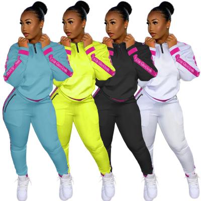 China Anti-pilling 2021 women's set two-piece casual wholesale sweatsuit women's fall clothes patchwork two-piece suits for sale