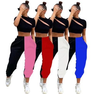 China Breathable Women Sports Tracksuit Custom Logo White and Black Long Drawstring Pants Autumn Fall Jogger Hiking Sport Ladies Base for sale