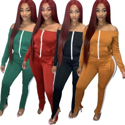 China Wholesale 2021 Falls Anti-pilling Clothing For Women Sports Wear Plain Off Shoulder Sweatsuit Set Solid Color Women Two Piece Set for sale