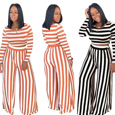 China Anti-pilling 2021 hot sale casual striped multicolor striped women's sweat suit women's long sleeve clothes set for sale