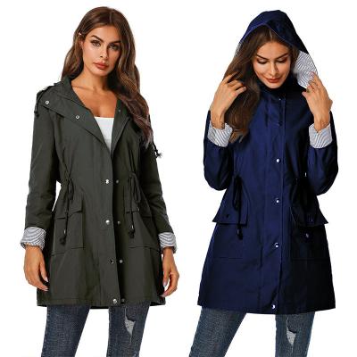 China Women's Clothing 2021 New Raincoat Women's Casual Hooded Waist Length Ladies Ditch Coat Jacket Mid Fall for sale