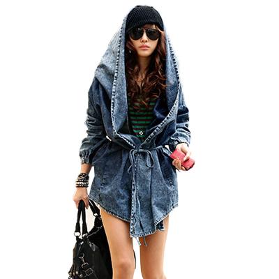 China 2021 Autumn New Ladies Street Clothing Girl Coats Long Sleeve Hooded Long Sleeve Women's Denim Jacket for sale