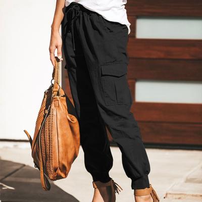 China 2021 New QUICK DRY Fashion Women's Casual Cargo Women's Clothing Solid Color Multi-pocket Lace Up Pants for sale