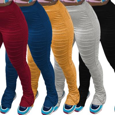 China 2021 new arrivals QUICK DRY fashion casual high waisted stacked gaiters pleated pants women solid color for sale