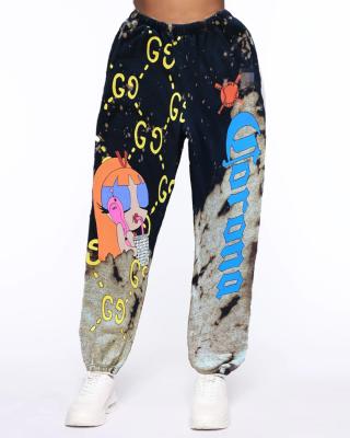 China 2021 Autumn QUICK DRY Hot Sale Women Pants Graffiti Printed High Waist Solid Stacked Jogging Pants for sale