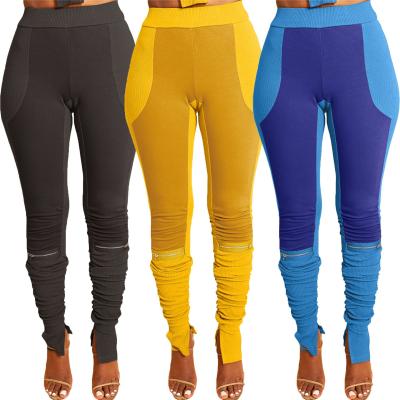 China 2021 Newest Design Women's QUICK DRY Casual Sportswear Blocking Long Stacked Gaiters Zipper Pants for sale