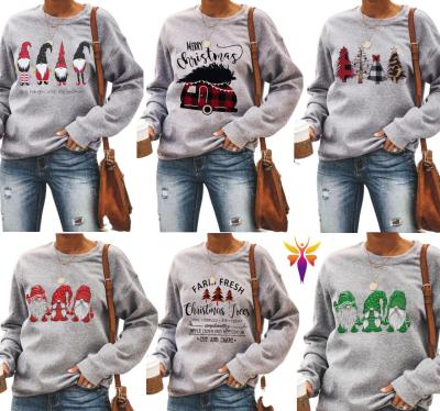 China New Arrival Breathable Fall Clothes Woman Tops Sweatshirts Fashionable O-neck Long Sleeve Pattern Cotton Christmas Sweater for sale