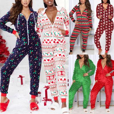 China 2021 Winter Loungewear Women Sleepwear Flannel Onesie Christmas Pajamas Designer Pj Sets For Women One Pieces Hoodie Onesie for sale