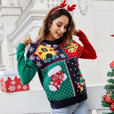 China Anti-wrinkle newcomer woman tops fashionable christmas clothing o neck long sleeve knitted pullover christmas sweater women for sale