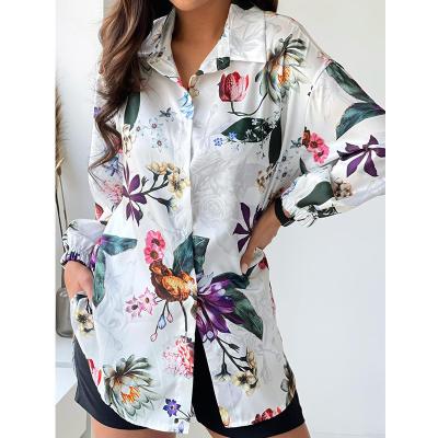 China 2021 Autumn New Products Breathable Hot Ladies Clothing Fashion Long Sleeve Lapel Printed Women's Blouses And Shirts for sale