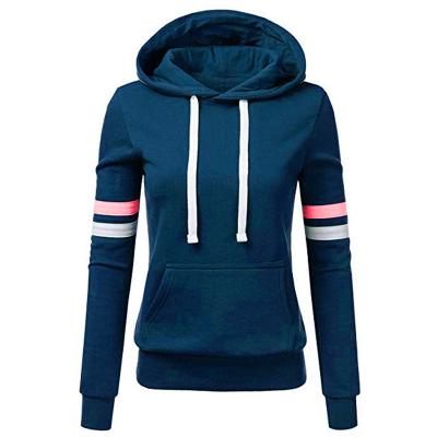 China 2021 New Design Ladies Women Sweatshirts Breathable Stripe Long Sleeve Hoodies Pocket Pullover Tops Shirt for sale