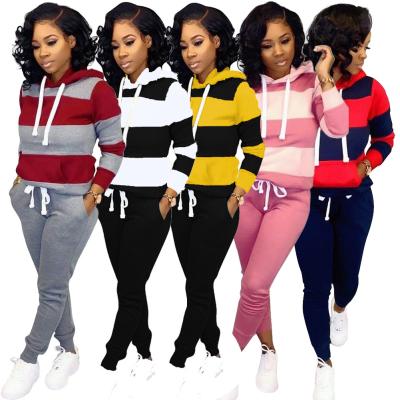 China Viable Oversize Women's Hoodie 2021 Suit Color Matching Sweater Loose Pants Plus Size Two Piece Set for sale