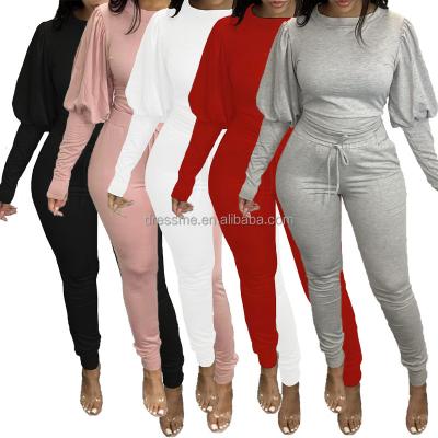 China 2021 Autumn Women's Clothing Bubble Sleeve Anti-pilling Tracksuit Sweatsuit Sets Plus Size Pants Two Piece Stacked Set for sale