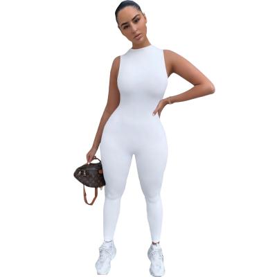 China 2021 new autumn breathable ladies jumpsuit sportswear clothing knit white fitted sleeveless jumpsuit overalls one-piece women for sale