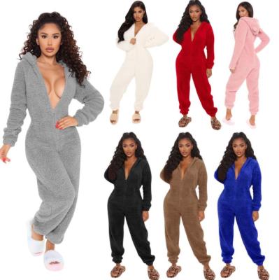 China 2021 Best Selling Breathable One Piece Hooded Overalls Winter Fleece Thick Jumpsuits Zipper Rompers Design Pants for sale