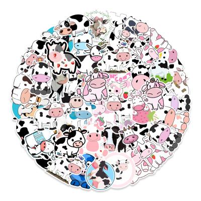 China Cartoon HOYO Sticker 50 Pieces Strawberry Cow Stickers Cute Kawaii Cartoon Cow Vinyl Decals For Water Bottle Waterproof PVC Decal for sale