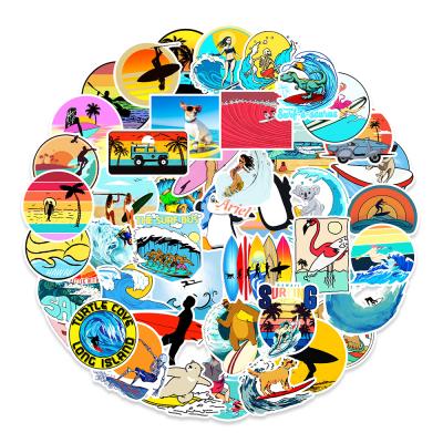 China Decorative Sticker HOYO 50 Pcs/Pack Vacation Surfing Outdoor Stickers Summer Beach Stickers For Laptop Skateboard Surfing Board for sale