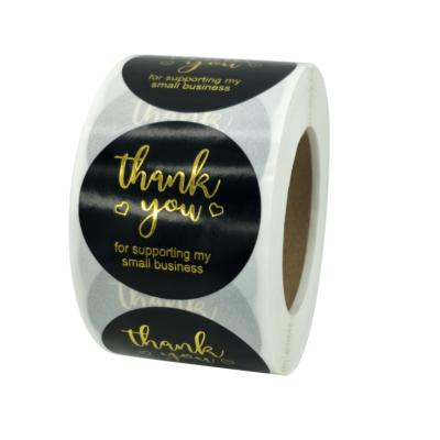 China Business Sticker HOYO 500 Pcs / Roll Thank You Sticker Roll, 1.5 inch, Round Gold Foil in Black Shopping Stickers Decor Labels for sale