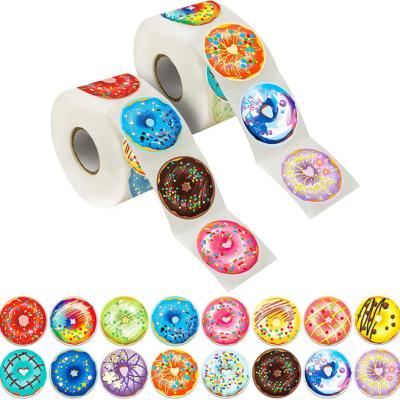 China Decorative Sticker HOYO 1000 pcs / set donut stickers, 1.5 inches in diameter, 16 different designs USA donuts stickers for sale