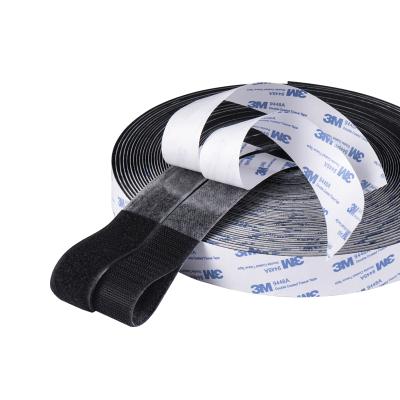 China Durable Heavy Duty Self Adhesive 3M Hook And Loop Double Filed Glue Hook And Loop Tape Sticky Back Roll for sale