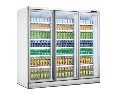 China Single-Temperature Triple Door Vertical Glass Cooler Upright Glass Door Wine and Beverage Coolers Chiller for sale