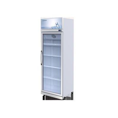 China Single-Temperature Top Mount Refrigerator 326 Liter Straight Beverage Cooler Glass Door Display Fridge for sale