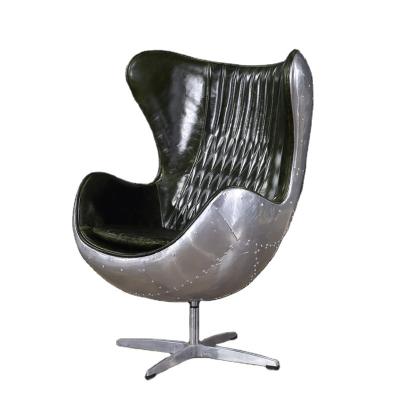 China Modular Antique Leather Accent Aviator Fiberglass Lounge Leisure Office Home Furniture Aluminum Egg Chair for sale