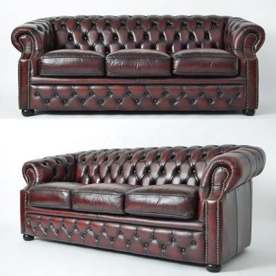 China Modular Classic European Furniture Living Room Leather Chesterfield Antique Sofa for sale