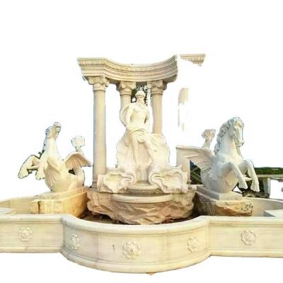 China Modern Outdoor Carved White Stone Water Fountain Sculpture With Big Angel for sale