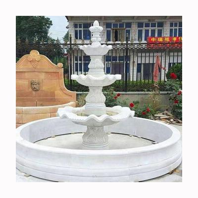 China Modern Outdoor Natural Stone Carving White Marble 3 Tier Water Fountains For Garden Decoration for sale