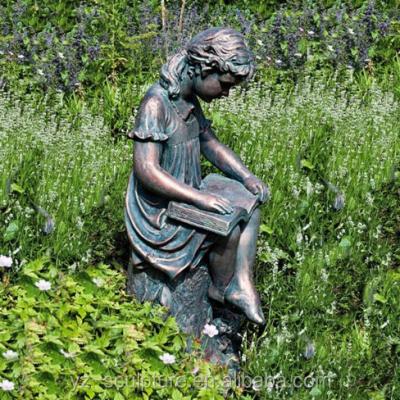 China Europe Casting Antique Brass Life Size Sitting Girl Sculpture For Garden Decoration for sale