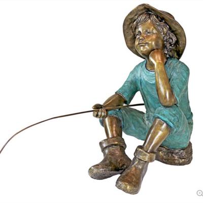 China Life Size Vivid Bronze Fishing Boy Statue From Europe For Sale for sale