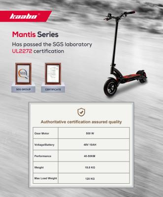 China T6061 Aviation Grade Aluminum+one-piece Forging UL 2272 Approved Kaabo Mantis Electric Scooter 48V 10.4AH 500W Gear Motor for sale