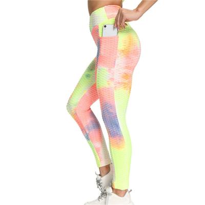 China Breathable Border Pocket Hip Side Lift-Up Tie-Dye Ink Jacquard Bubble Yoga Leggings 2021 New for sale