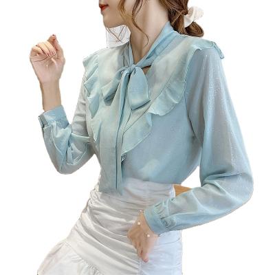 China 2022 Bow Ruffled Link Fashion All-match Temperament Long Sleeve Main Spring Breathable Korean Version New for sale