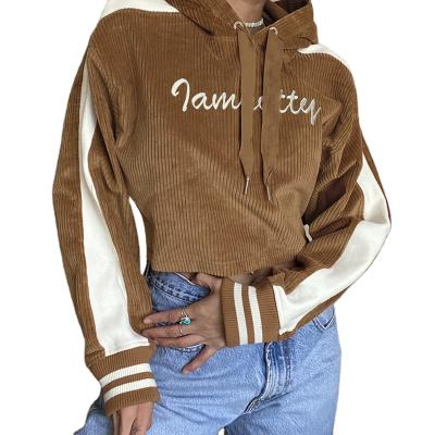 China European and American corduroy color matching sweater embroidery letter breathable casual hoodie 2021 autumn and winter new for sale