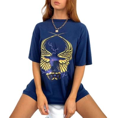 China Breathable European and American T-shirt printing loose short-sleeved round neck shirt mid-length blouse large size new style 2021 summer for sale