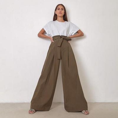 China High Waist Cotton Breathable Wholesale Pants For Women Pure Color Pockets Loose Leg Pants Womens Wide Leg Trousers for sale