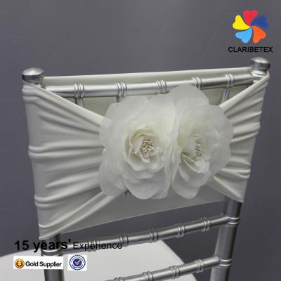 China Fashion durable spandex lyrca chair band with chiffon flower chair sash cover for sale