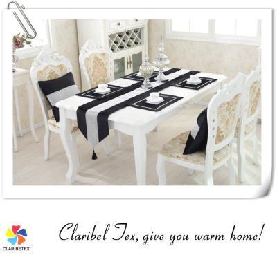 China Durable Black Chenille Velvet Brush Diamond Table Runner With Tassels for sale