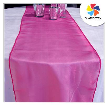 China Wedding decolation cheap light fuchsia rose red simple dyed organza table runners for sale