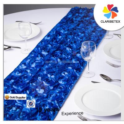 China Royal Blue Jacquard Christmas Ornament Satin Rosette Embroidery Table Runners for sale