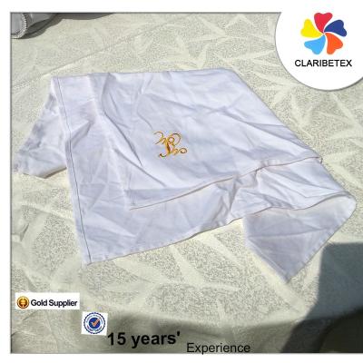 China Recycle Elegent LOGO NAME Design Imitation Linen Fabric Hollow Embroidered Towel for sale