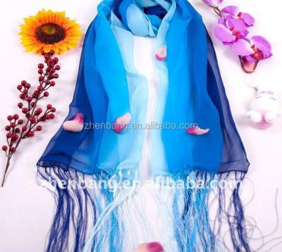 China FashionFringes Long Gradient Printed Long Silk Scarf for sale