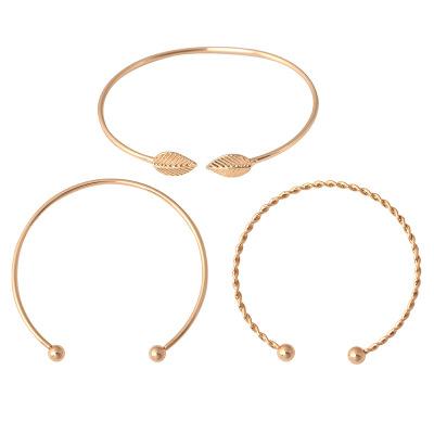 China Hot Selling MIA 2021 Wish Fashion Twist Three-Piece Set Romantic Geometry Simple Trendy Simple Smooth Bangle Bracelet Leaf for sale