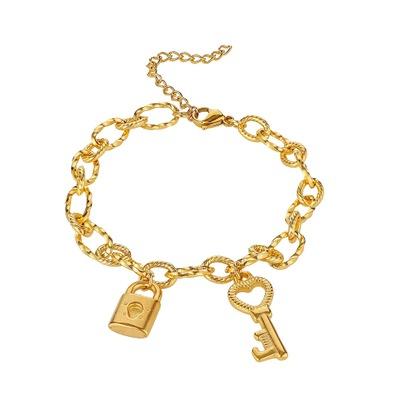 China Wholesale 2021 Wild MIA Top CLASSIC Fashion Stainless Steel Bangle Bracelet Love Key Lock Pendant Couples Gold Plated for sale