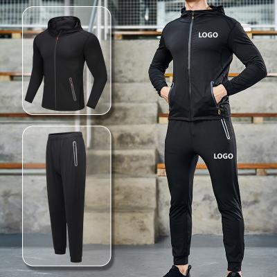 China Dropshipping Custom Fitness GYM Logo Polyester Quick Dry Running Tracksuit Anti-UV Vedo Jogging Pants 2PCS Set Mens Tracksuits for sale