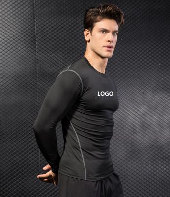 China Dropshipping Logo Polyester Slim Fit Long Sleeve Fitness Clothing Base Layer Breathable Custom Men's Vedo Compression GYM Top Shirt for sale