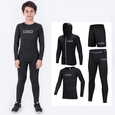 China 5PCS Breathable Quick Dry Workout Tracksuit Sportswear OEM Polyester Sweatsuits Children Compression Fitness Running Training Clothing for sale